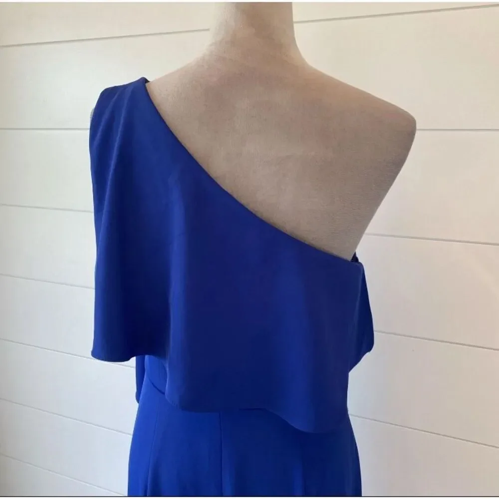 Halston Prussian Blue Joelle One-Shoulder Fluid Crepe Gown Size 2 NWT